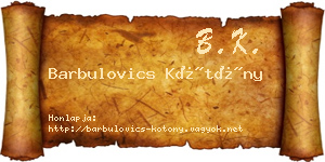 Barbulovics Kötöny névjegykártya